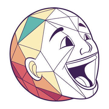 Laughing round face with mosaic color patterns.