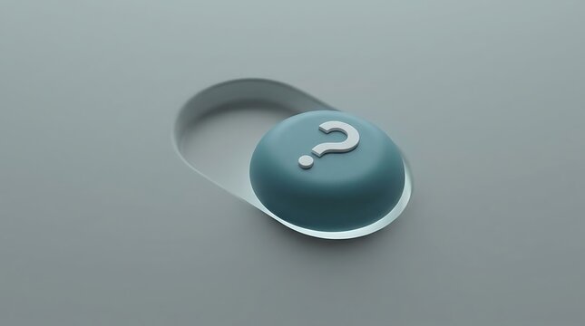 Blue sphere with a glowing question mark on a grey toggle switch symbolizing doubt or a dilemma unknown factor uncertainty