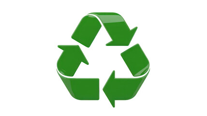 Obraz premium Glossy green three arrow recycling symbol isolated on a white background, for sustainability isolated on a transparent background