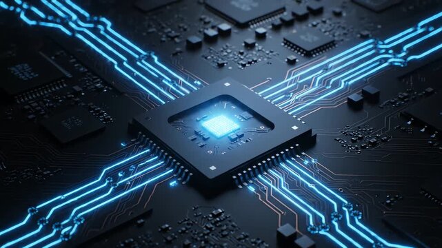 Extreme Close Up CPU Processor on Motherboard - High Tech Computer Hardware Background