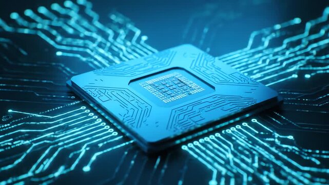 Close Up Computer Processor Chip on Motherboard - Technology Background