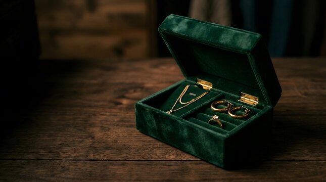 Luxury gold jewelry inside velvet box representing premium investment, wealth storage and valuable assets