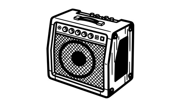 Retro style guitar amplifier vector illustration with classic speaker cabinet and control panel isolated on white background