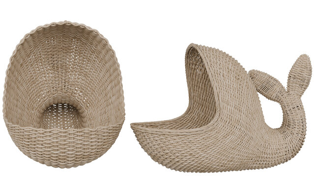 wooden wicker basket whale on transparent background