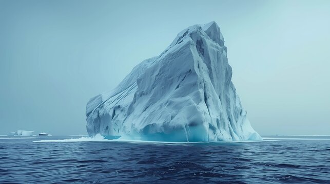 Massive Arctic Iceberg Floating in Deep Blue Ocean Generative AI