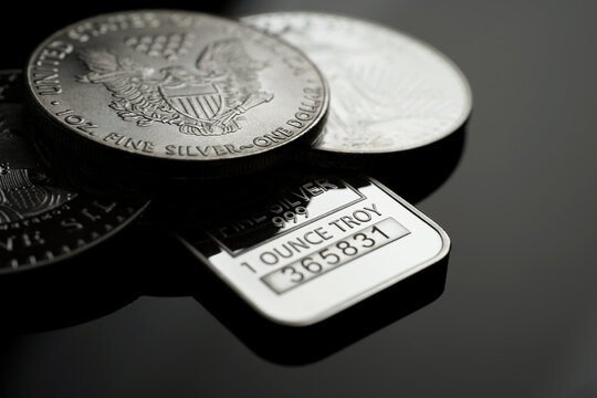Silver bars and silver coins of precious metal