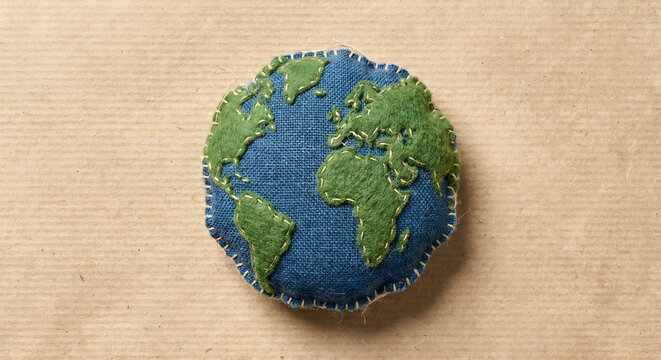 Handmade fabric globe representing creative eco friendly earth day awareness earth day advertisement