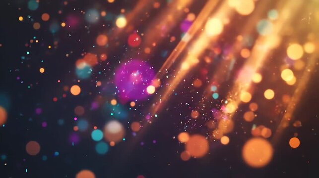 Abstract background with bokeh effect and light beams in dark space