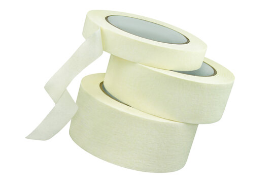 3 Various Crepe Paper Masking Tape Rolls isolated on white background