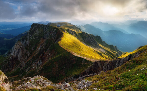 Summer in Eisenerzer Alpen in Austria Styria, Mountain landscape panorama in Reichensteinhutte