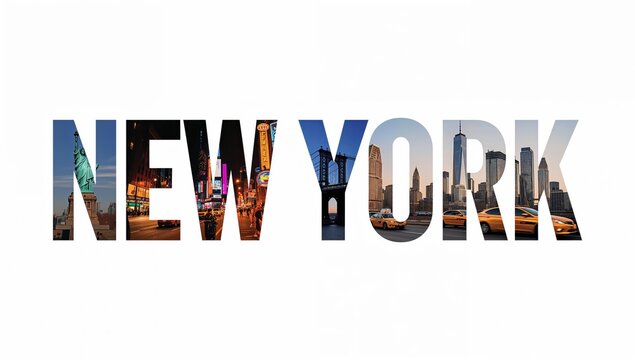 Creative New York text effect featuring skyscrapers and cityscape visuals inside large letters ideal for tourism branding and editorial design compositions