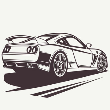 Rear perspective of customized drift car artwork.