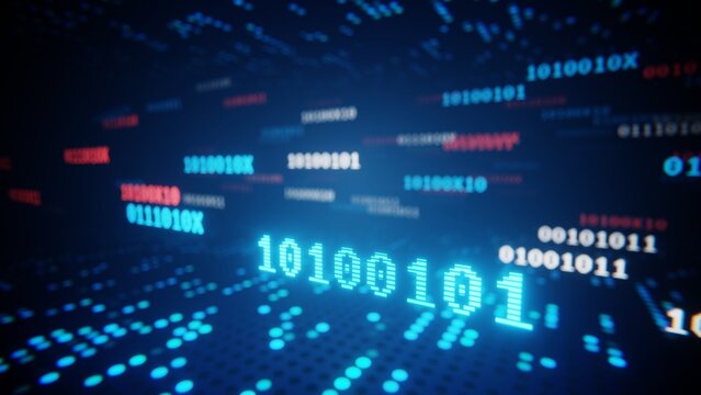 Programming and binary code flowing through digital information, internet network cyberspace