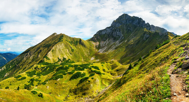 Summer in Eisenerzer Alpen in Austria Styria, Mountain landscape panorama in Reichensteinhutte
