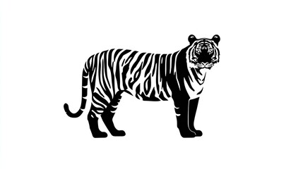 Obraz premium Stylized black and white illustration of a large feline predator standing in profile view