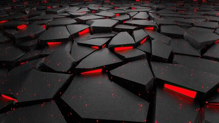 Fototapeta premium Dark textured surface breaks apart revealing intense glowing fissures underneath