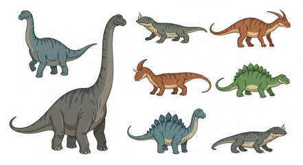 Collection of toy dinosaur figures in various poses and colors. © Usman