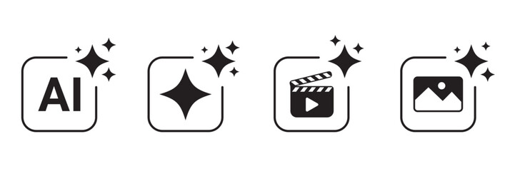Ai generative sparkles icons set for technology video image software digital creative media graphic web app interface vector illustration © suman