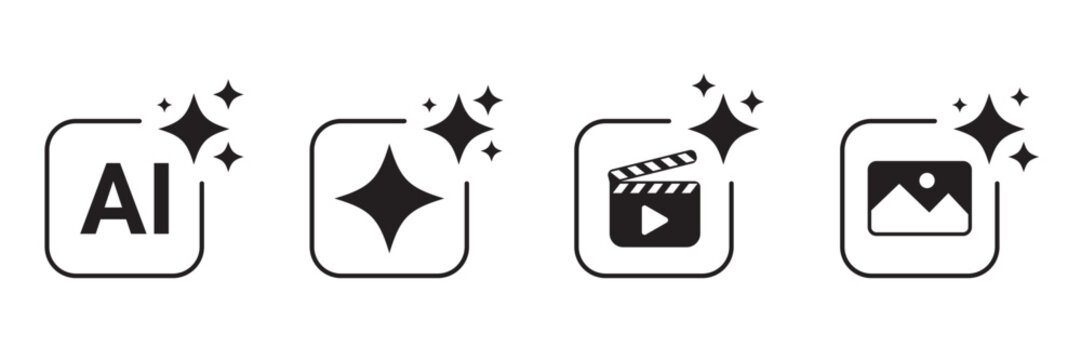 Ai generative sparkles icons set for technology video image software digital creative media graphic web app interface vector illustration