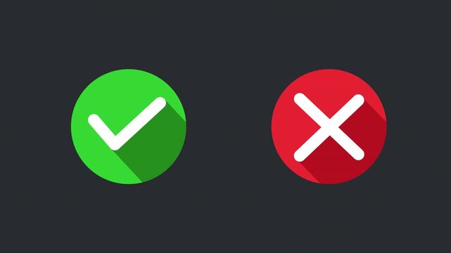 Animated Checkmark and Cross Icons Loop. Green and Red Validation Symbols on Alpha Channel.