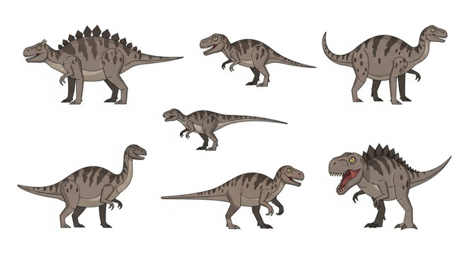 Collection of Realistic Dinosaur Figures on White Background.