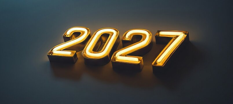 Glowing Metallic Year 2027 Design on Elegant Dark Surface, Symbolizing Future Aspirations and Hopes