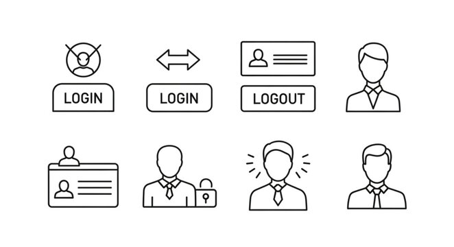 Collection of user interface icons for login and logout functions.