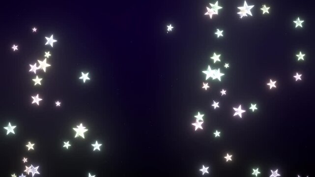Glowing Five Point Stars Floating Across Dark Ultraviolet Background