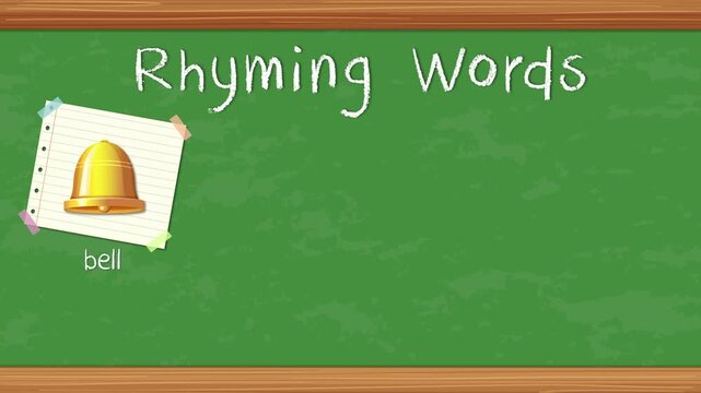 Educational Animation of Rhyming Words on a Green Chalkboard Background