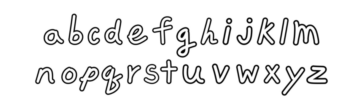 Cute Lowercase Alphabet - Playful hand-drawn vector illustration of bubbly black outline lowercase letters a-z. Ideal for children's education, kids design, posters, and learning materials