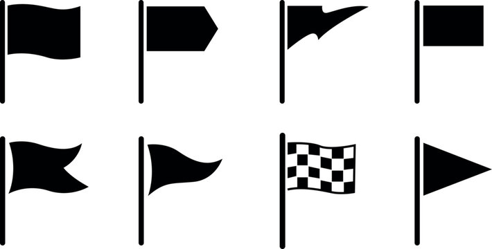 Collection of black flags and a checkered flag simple vector illustration
