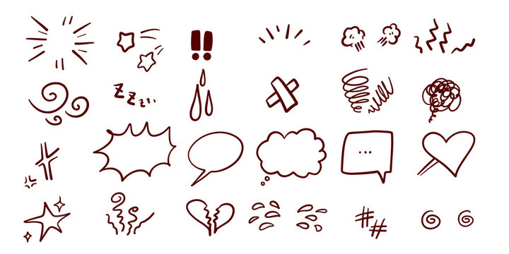 Hand drawn vector set of comic elements