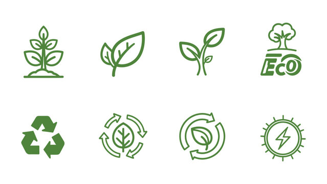 Eco-Friendly Icons: A collection of meticulously crafted green icons, each a testament to environmental consciousness, including symbols for sustainable growth, renewable energy.