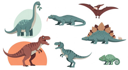 Collection of various cartoon dinosaurs and prehistoric creatures. © wahono