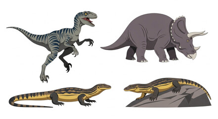 Four different dinosaurs and lizards illustration. © wahono