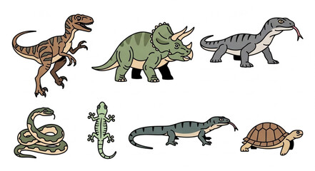 Collection of Various Dinosaurs and Reptiles Illustration. © wahono