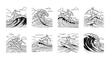 Custom vertical slats with your photo Vintage style illustrations of surfers riding ocean waves in black and white
