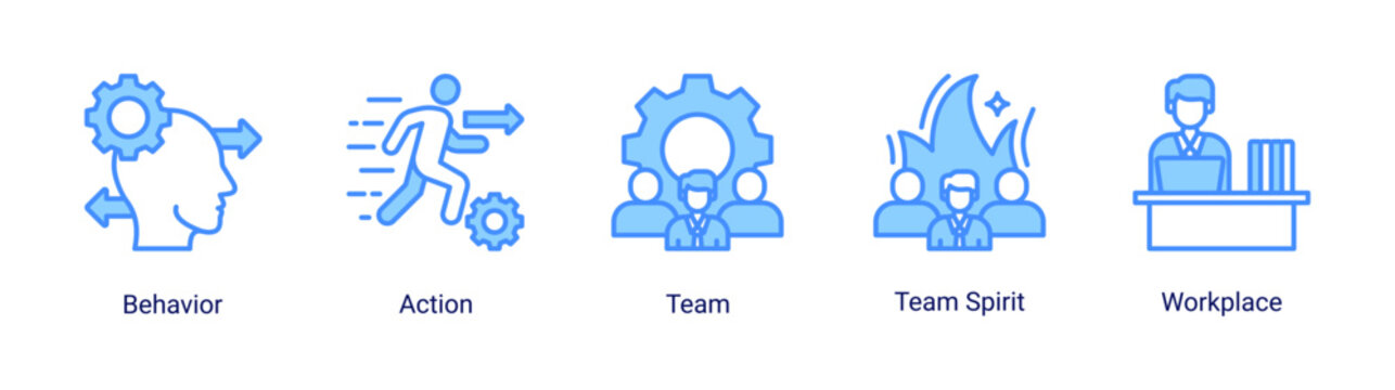 Kaizen team and behavior icon set representing team collaboration,behavior,and workplace culture in kaizen methodology.Ideal for HR,teamwork,and organizational development projects.