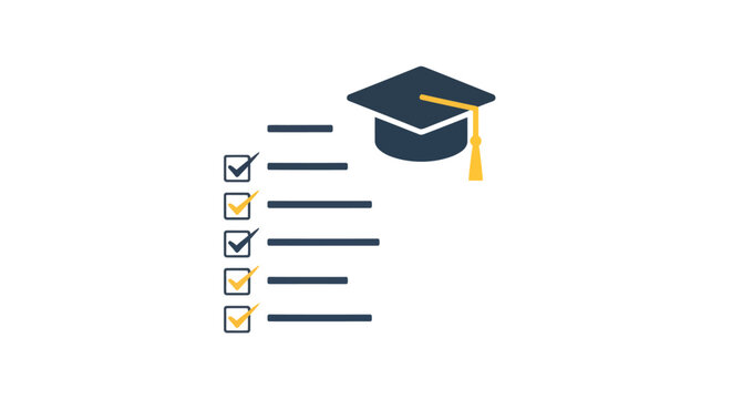 Graduation cap icon with checklist, education symbol
