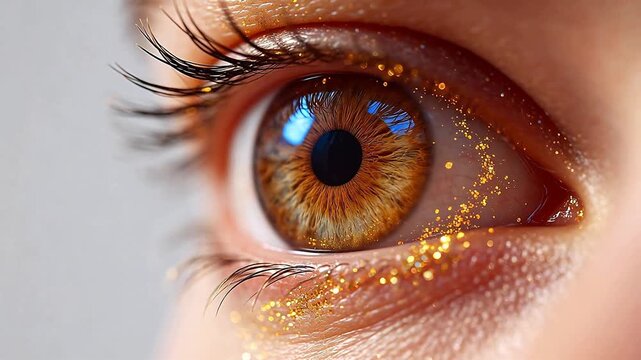 Closeup of a human eye with sparkles
