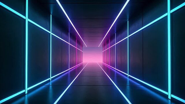 Neonlit corridor with glowing lines