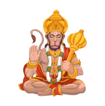 Hanuman Character. Hindu Mythology Monkey God with Gada Illustration Vector