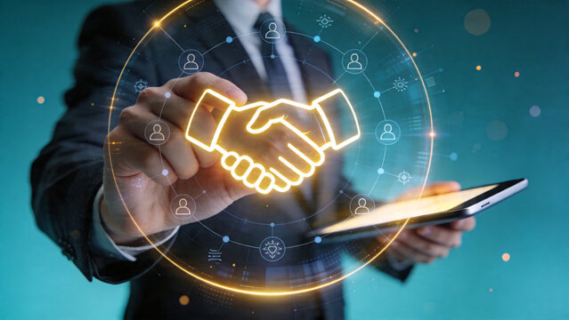 Business Partnership Agreement with Digital Handshake and Network Connection Concep