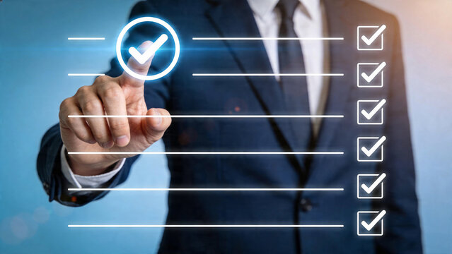 Business checklist completion concept with multiple checkmarks and task progress tracking