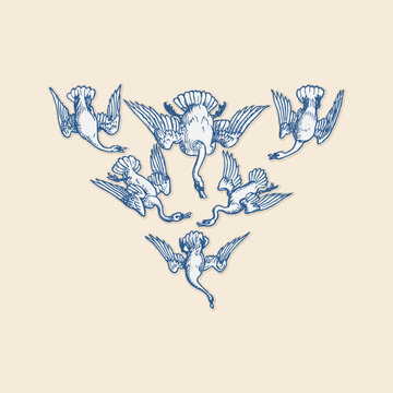Flying geese goose bird duck seagulls attack retro logo vintage illustration design vector element