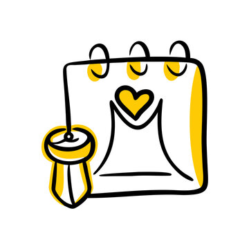 Calendar with heart and tie simple hand drawn doodle vector illustration special date