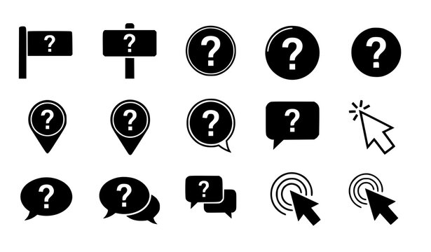 Question pointer outline icon vector set with help FAQ symbols for UI and support interface design