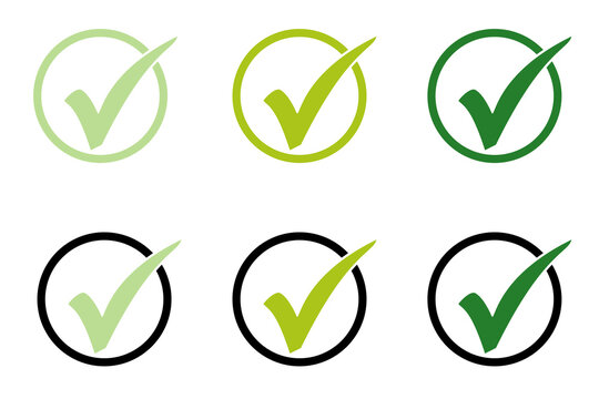 6 Kreise mit H&auml;kchen Symbol in gr&uuml;n