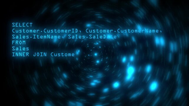 Computer database code on blue light background