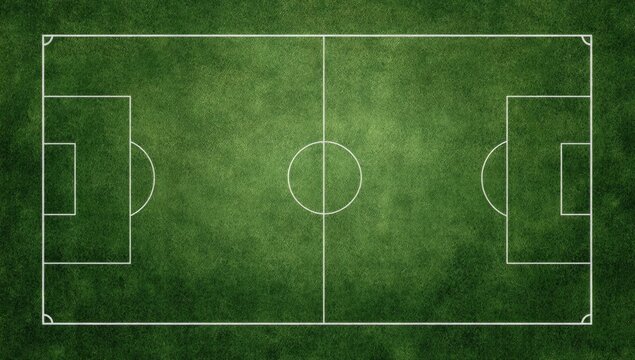 An aerial view showcases a perfectly marked soccer field with vibrant green grass.